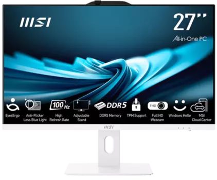 Моноблок MSI Pro AP272P 14M-684XRU 27" 1920x1080, Intel Core i7-14700 2.1 ГГц, 32Gb RAM, 1Tb SSD, WiFi, BT, Cam, без ОС, белый, клавиатура, мышь (9S6-AF8322-819)