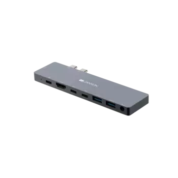 Мультипортовый адаптер Canyon DS-8 для Apple M1, 2хUSB 3.0, 2хHDMI, USB Type-C PD 87W, 2хUSB Type-C, Jack 3.5mm, серый/черный (CNS-TDS08DG)