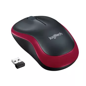 Мышь беспроводная Logitech Wireless Mouse M185, 1000dpi, оптическая светодиодная, USB, красный/черный (910-002240/910-002633)