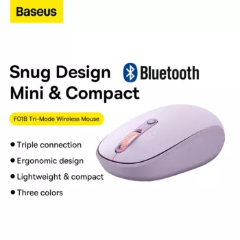 Мышь беспроводная/проводная Baseus F01B, 1600dpi, оптическая светодиодная, Bluetooth/Радиоканал/USB, фиолетовый (B01055503513-00)