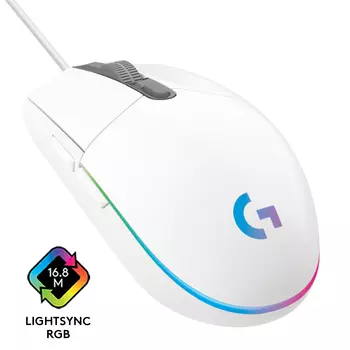 Мышь проводная Logitech G102 LIGHTSYNC, 8000dpi, оптическая светодиодная, USB, белый (910-005824)