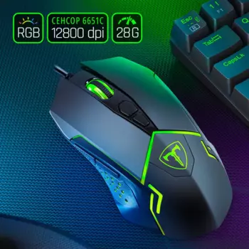 Мышь проводная T-Line Neon , 12800dpi, оптическая светодиодная, USB, черный (72372)