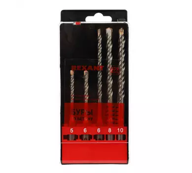 Набор буров SDS+, 5x110, 6x110, 6x160, 8x160, 10x160, 5шт. Rexant (91-0406)