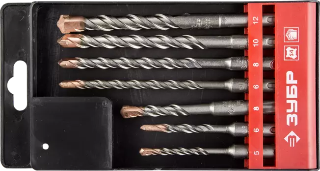 Набор буров SDS plus, 5x110; 6x110; 6x160; 8x110; 8x160; 10x160; 12x160мм, 7шт. ЗУБР Профессионал (29314-H7)