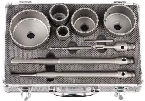 Набор буровых коронок Зубр ПРОФЕССИОНАЛ 33, 50, 68, 82, 100 мм, хвостовик: SDS-max + SDS-plus, твердосплавная, бетон, камень, кирпич, ударная (29185-H10)