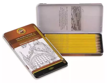 Набор чернографитных карандашей 5B-5H, шестигранная форма, 12шт., желтый, KOH-I-NOOR Graphic 1502 (1502012009PLRU)