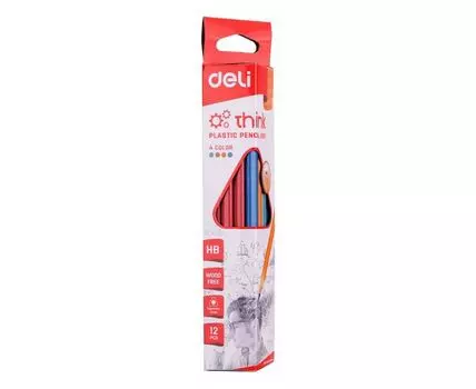 Набор чернографитных карандашей HB, треугольная форма, 12 шт., ассорти, Deli Think (EU50000)
