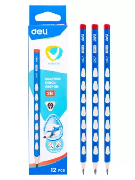 Набор чернографитных карандашей HB, треугольная форма, 12 шт., синий, Deli Uspire EC001 (EC001-HB)