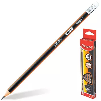 Набор чернографитных карандашей НВ, треугольная форма, 12 шт., с ластиком, ассорти, MAPED Black Pep's (851721)
