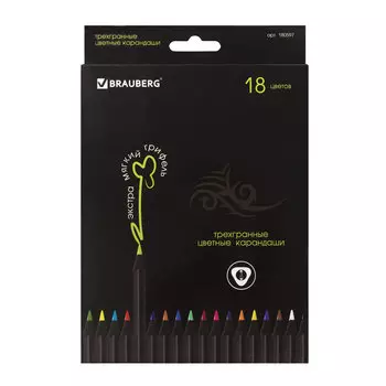 Набор цветных карандашей BRAUBERG Black Jack, трехгранные, 18 шт., заточенные (180597)