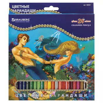 Набор цветных карандашей BRAUBERG Морские легенды, шестигранные, 24шт., заточенные (180561)