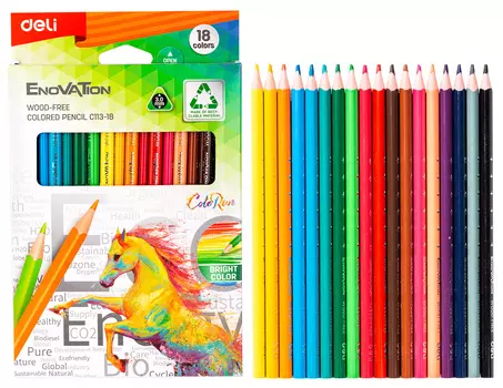 Набор цветных карандашей Deli Enovation EC113-18, трехгранные, 18 шт., заточенные