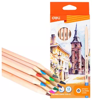 Набор цветных карандашей Deli, круглые, 12шт., заточенные (CC124-12)
