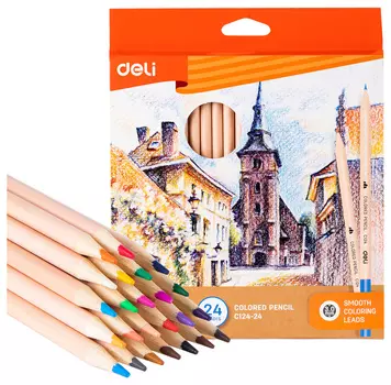 Набор цветных карандашей Deli, круглые, 24шт., заточенные (CC124-24)
