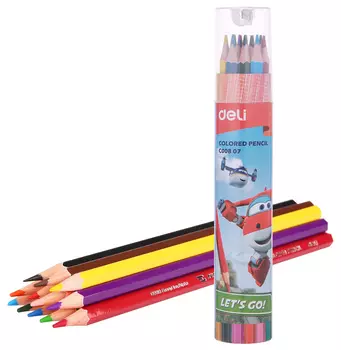 Набор цветных карандашей Deli Super Wings, шестигранные, 12 шт., заточенные (EC00807)