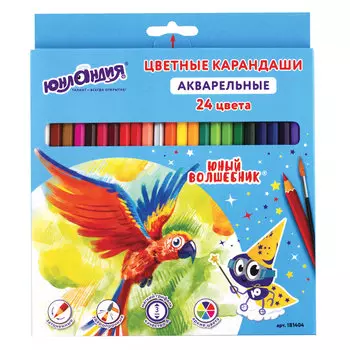 Набор цветных карандашей ЮНЛАНДИЯ Юный волшебник, шестигранные, 24 шт., заточенные (181404)