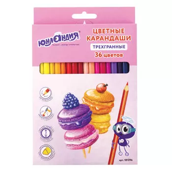 Набор цветных карандашей ЮНЛАНДИЯ Сладкие истории, трехгранные, 36шт., заточенные (181396)
