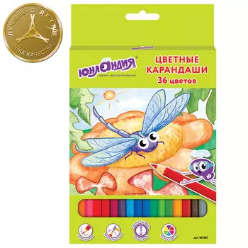 Набор цветных карандашей ЮНЛАНДИЯ В гостях у букашек, шестигранные, 36шт., заточенные (181381)