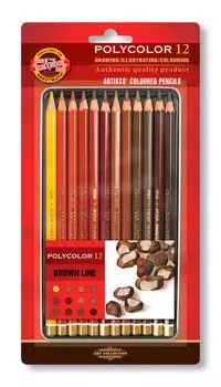 Набор цветных карандашей KOH-I-NOOR Polycolor Brown Line, шестигранные, 12шт., заточенные (3822012014BL)