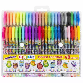Набор гелевых ручек ЮНЛАНДИЯ, ассорти, 48шт., пластик, колпачок, ПВХ-чехол с подвесом (143820)