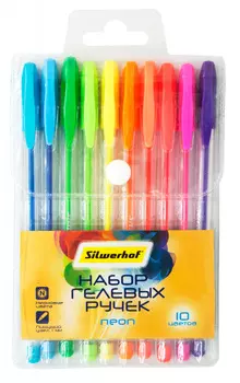 Набор гелевых ручек Silwerhof Солнечная коллекция Neon 4630043297608, ассорти, 10шт., пластик, колпачок, блистер (1180263)