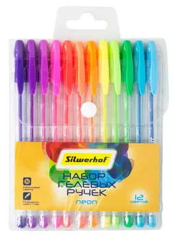 Набор гелевых ручек Silwerhof Солнечная коллекция Neon 4630043297615, ассорти, 12шт., пластик, колпачок, блистер (1180268)
