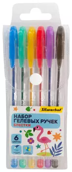 Набор гелевых ручек Silwerhof Веселые друзья 4630143106299, ассорти/блестки, 6шт., пластик, колпачок, блистер (1548237)