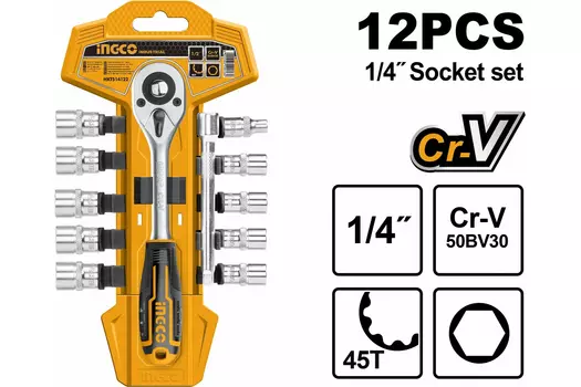 Набор головок INGCO, предметов в наборе: 12шт., 1/4" с трещоткой (HKTS14122)