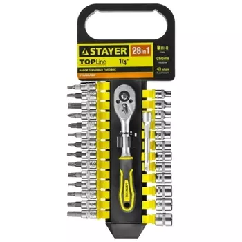 Набор головок STAYER 27754-H28, предметов в наборе: 28 шт., 1/4", пластиковый держатель (27754-H28)