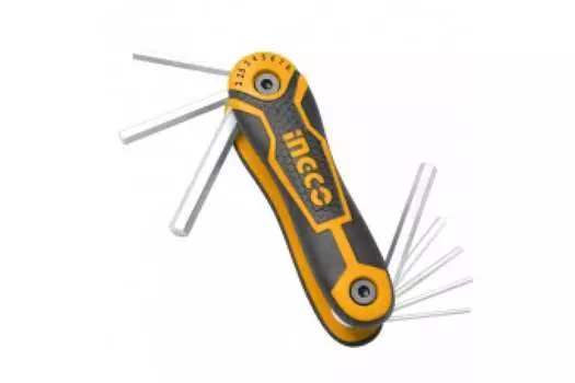 Набор имбусовых (шестигранных) ключей, предметов в наборе: 8шт., CrV, ключи: имбусовые - 8шт., складной держатель, INGCO нож (HHK14081)