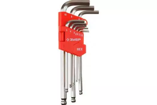 Набор имбусовых (шестигранных) ключей, предметов в наборе: 9шт., CrV, ключи: имбусовые - 9шт., блистер, ЗУБР МАСТЕР (27461-2_z02)