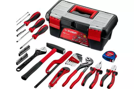 Набор инструментов ЗУБР Хозяин-42, предметов в наборе: 42 шт., для дома, ящик (22105)