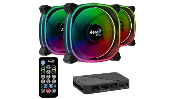 Комплект вентиляторов AeroCool Astro 12 Pro, 120 мм, 1000rpm, 17.5 дБ, 6-pin , 3шт, ARGB