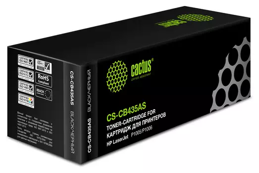 Набор картриджей лазерный Cactus CS-CB435AS-2 (35A/CB435A), черный, 1500 страниц, 2 шт., совместимый для LaserJet P1005 / P1006