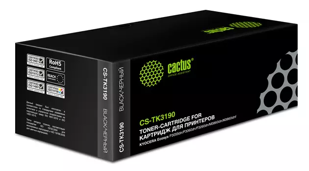 Набор картриджей лазерный Cactus CS-TK3190-4 (TK-3190/1T02T60NL0), черный, 25000 страниц, 4 шт., совместимый для Kyocera ECOSYS P3055DN/P3060DN