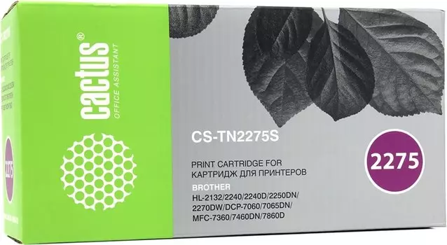 Набор картриджей лазерный Cactus CS-TN2275S-2 (TN-2275), черный, 2600 страниц, 2 шт., совместимый для Brother DCP-7070DWR/HL-2240R/HL-2240DR/HL-2250DNR/DCP-7060DR/DCP-7065DNR/MFC-7360NR/MFC-7860DWR/FAX-2845R/FAX-2940R