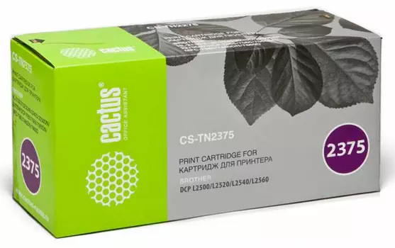 Набор картриджей лазерный Cactus CS-TN2375-2 (TN-2375), черный, 2600 страниц, 2 шт., совместимый для Brother HL-L2300DR/HL-L2340DWR/HL-L2360DNR/HL-L2365DWR/DCP-L2500DR/DCP-L2520DWR/DCP-L2540DNR/DCP-L2560DWR/MFC-L2700DWR/MFC-L2720DWR/MFC-L2740DWR