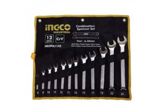 Набор ключей комбинированных, предметов в наборе: 12шт., CrV, ключи: комбинированные - 12шт., сумка, INGCO (HKSPA1142)
