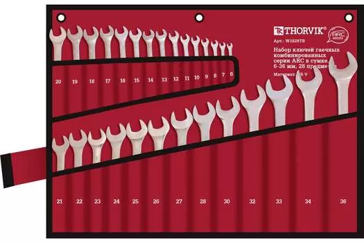 Набор комбинированных гаечных ключей, предметов в наборе: 28 шт., CrV, ключи: комбинированные - 28 шт., сумка, Thorvik ARC W3S28TB (W3S28TB)