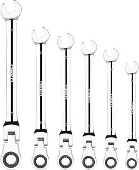 Набор комбинированных трещоточных шарнирных ключей, предметов в наборе: 6 шт., сталь, ключи: комбинированные - 6 шт., DEKO RW02 (065-0550)