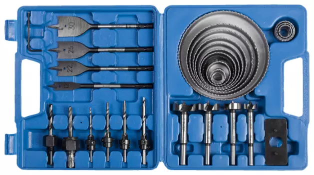 Набор коронок Зубр ЭКСПЕРТ 19-127 мм, хвостовик: резьба, в древесине, фанере, ДСП, клееных щитах и пластмассе (29555-H28)