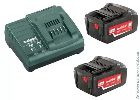Набор Metabo Basic-Set 685051000, 18V, 5.2Ah, Li-Ion для Metabo, 2 АКБ 18В/5,2А·ч и ЗУ ASC 30-36 В (685051000)