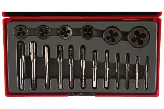 Набор метчиков и плашек ЗУБР Мастер, предметов в наборе: 18 шт., М3-М10, пенал (28120-H18)