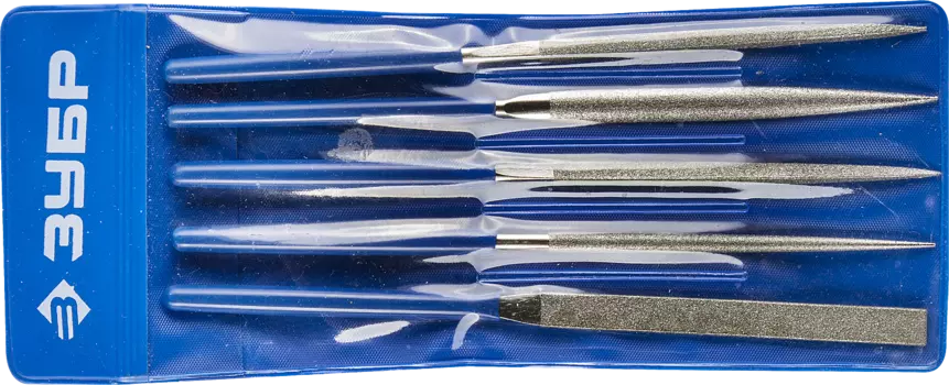 Набор надфилей ЗУБР ЭКСПЕРТ, круг­лый, по­лу­круг­лый, квад­рат­ный, тре­уголь­ный, плос­кий, 8 см, материал рукоятки-пластик (33386-160-H5)