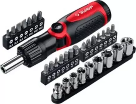 Отвертка плоская/HEX/PZ/PH/TX SL3/SL6/SL5/SL7/PZ1/PH2/PH1/PH3/PZ2/PZ3/T25/T10/T15/T20/T27/T30/3/5/6/4, CrV, прорезиненная рукоять, реверсивная, ЗУБР Мастер (25161-H31)