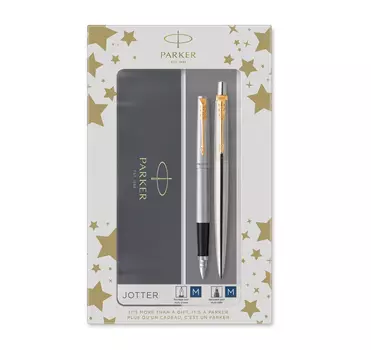 Набор ручек автомат Parker Jotter Stainless Steel GT, синий, 2шт., нержавеющая сталь, колпачок, подарочная упаковка (CW2093257)