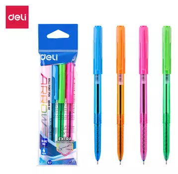 Набор шариковых ручек DELI Arrow, синий, 4шт., пластик, колпачок (EQ02632)