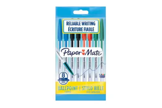 Набор шариковых ручек Paper Mate PM045 2084416, синий/черный/красный/зеленый, 8шт., пластик, колпачок, блистер (1545088)