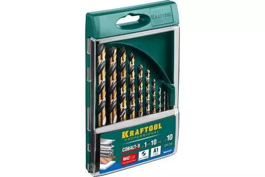 Набор сверл 1-10, 1-10мм, М42Со8, по металлу, Kraftool COBALT, 10шт. (29656-H10)