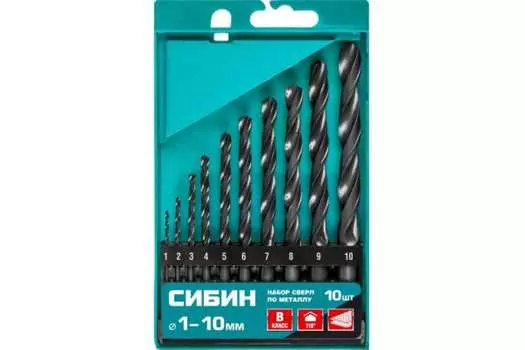 Набор сверл, 1-10мм, HSS, по металлу, СИБИН, 100 шт. (29610-H100)